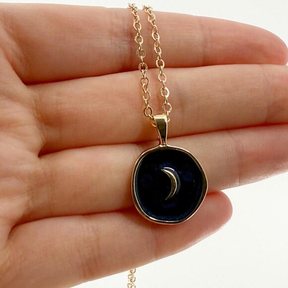 Moon Gold-Colored Coin Necklace, Round Pendant, Chain Minimalist Jewelry - Picture 4 of 4